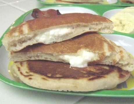 with flour filled Home Cream Pancakes » cream Cheese breakfast how to  pancakes » make