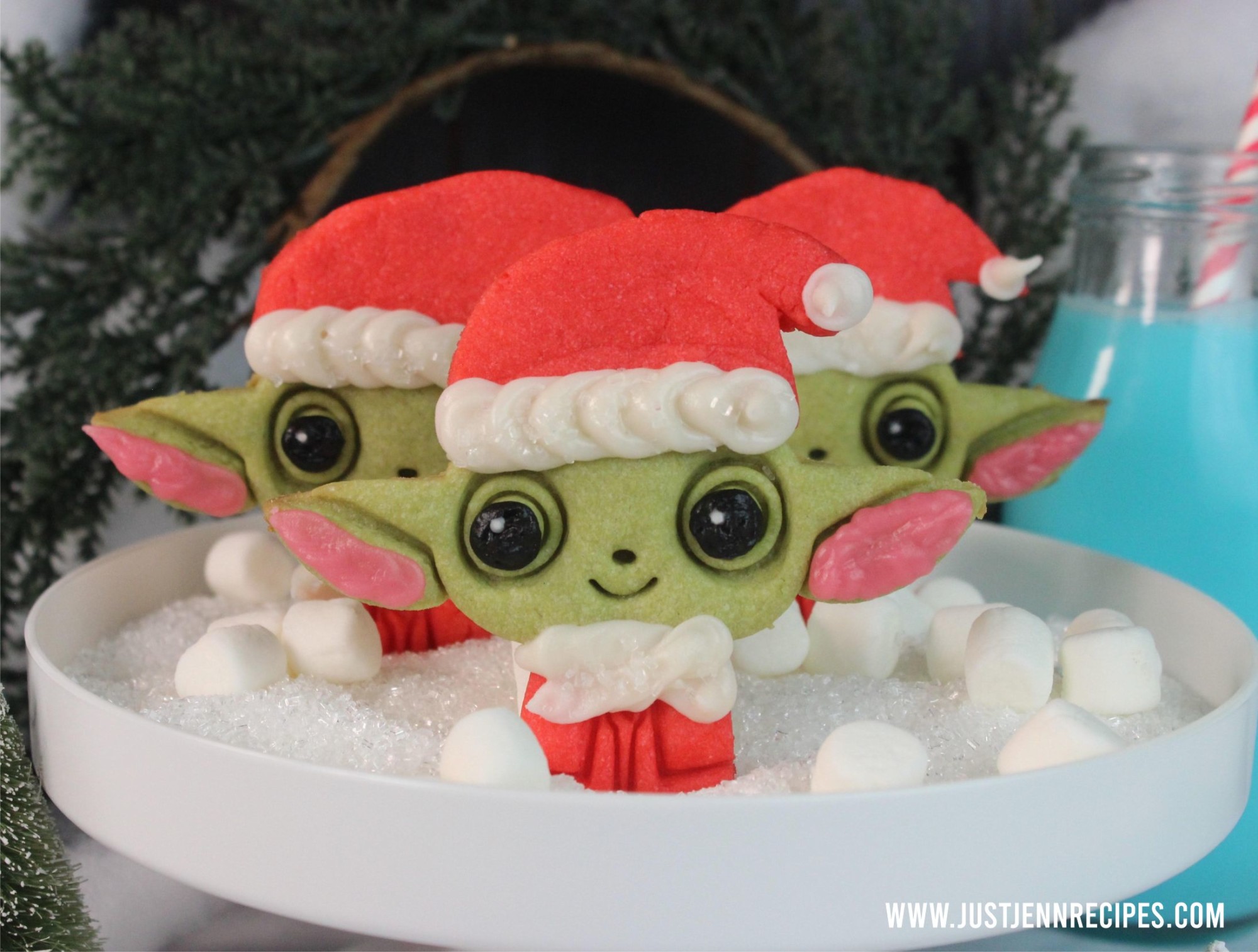 Cute and Adorable Baby Yoda Big Eyes Santa Hat Christmas Cartoon