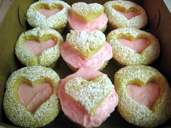 pink lemon heart cupcakes boxed