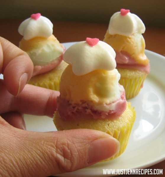 Tiny Rainbow Sherbet Ice Cream Cupcakes