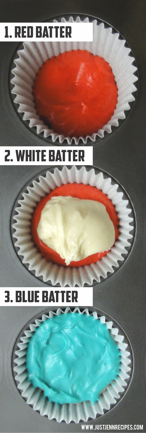 three colors of batter