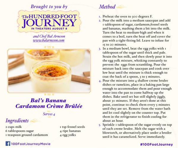 The 100 Foot Journey Creme Brulee Recipe